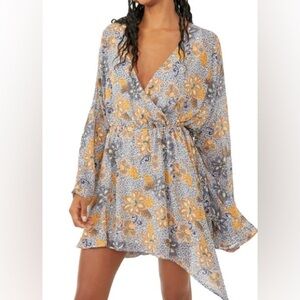 Free People Teegan Mini Dress in Sky combo size Medium GUC M0399